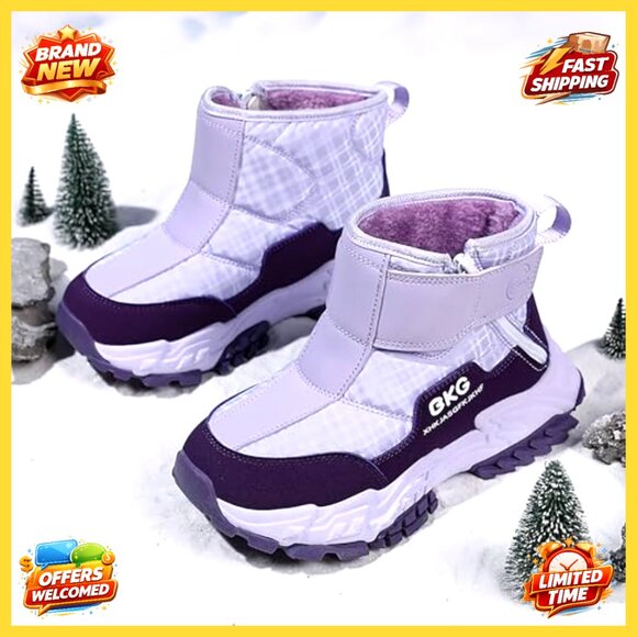 Kids Waterproof Snow Boots Insulated Anti-Slip Zipper Hook Loop Winter Shoes - Picture 2 of 6